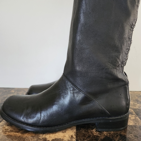 Stuart Weitzman Black Leather Knee-High Boots With Silver Bead Trim Size 7 1/2 - Picture 6 of 13